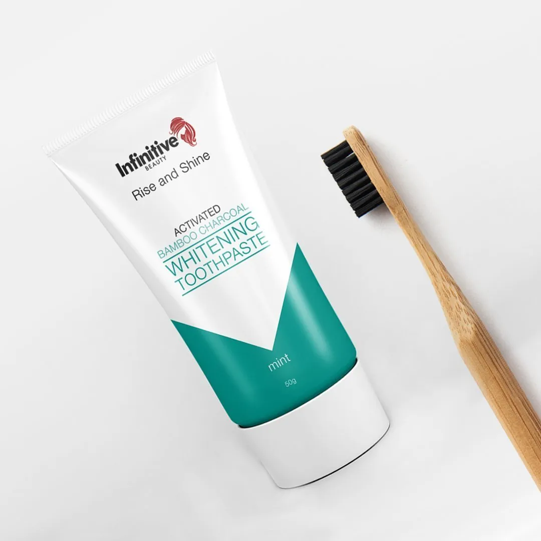 Infinitive Beauty Rise And Shine Activated Bamboo Charcoal Whitening Toothpaste - Mint - 50g