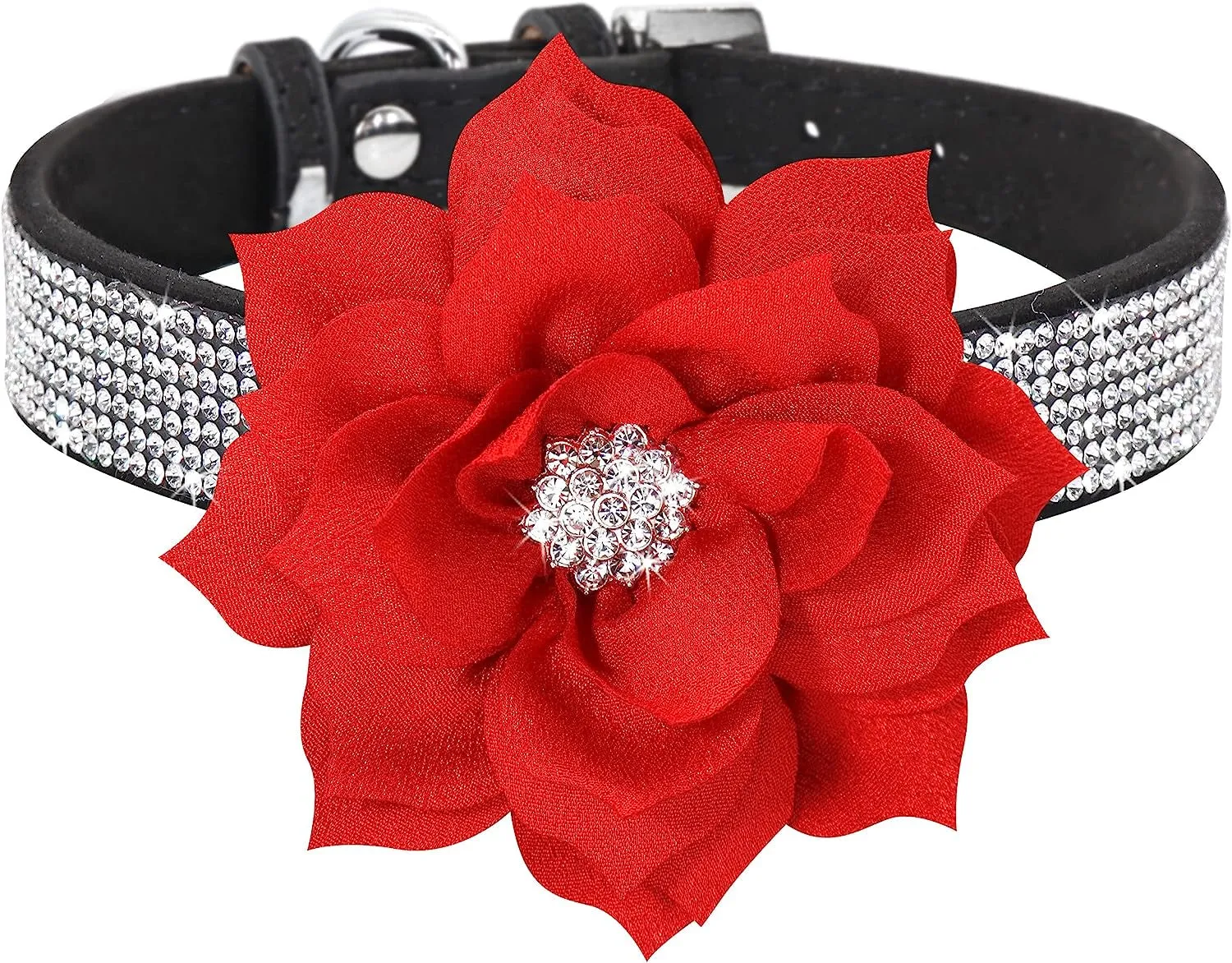 Rhinestone Suede Dog Collar Set